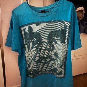 Obey Blue Short Sleeve Tee with Abstract Graphic